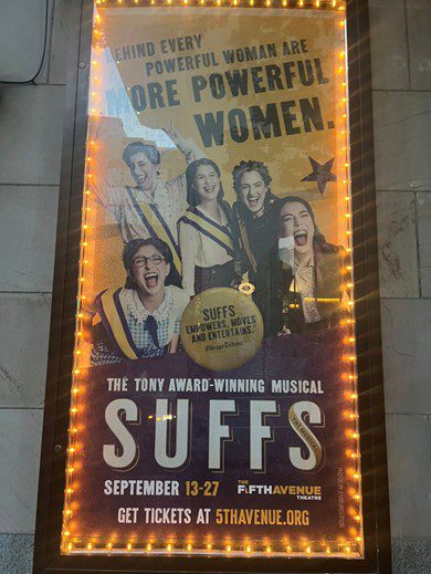 Poster for "The Suffs" musical featuring powerful women in history.