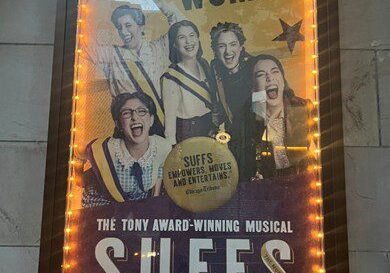 Poster for "The Suffs" musical featuring powerful women in history.